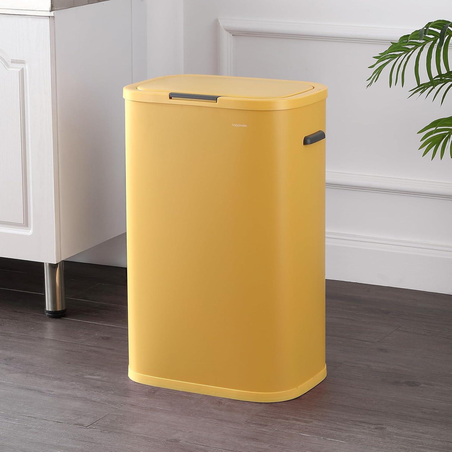 imagehappimess HPM1017E Tammi Kitchen 145Gallon Slim Metal Push Button Trash Can for Home Kitchen Laundry Room Office Bedroom Bathroom Pistachio GelatoDaffodil Yellow