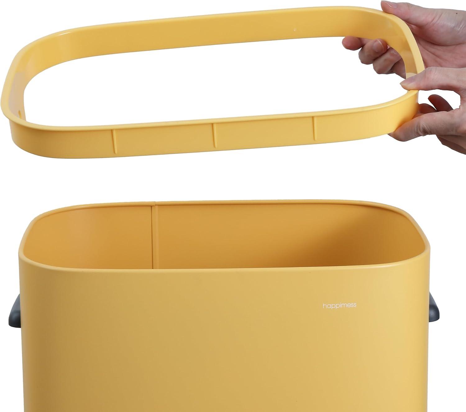 imagehappimess HPM1017E Tammi Kitchen 145Gallon Slim Metal Push Button Trash Can for Home Kitchen Laundry Room Office Bedroom Bathroom Pistachio GelatoDaffodil Yellow