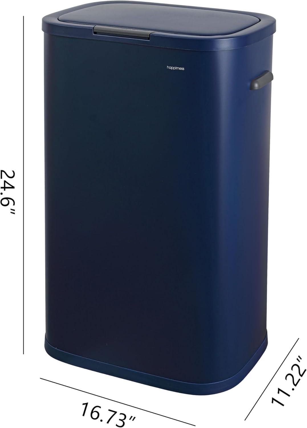 imagehappimess HPM1017E Tammi Kitchen 145Gallon Slim Metal Push Button Trash Can for Home Kitchen Laundry Room Office Bedroom Bathroom Pistachio GelatoDenim Blue