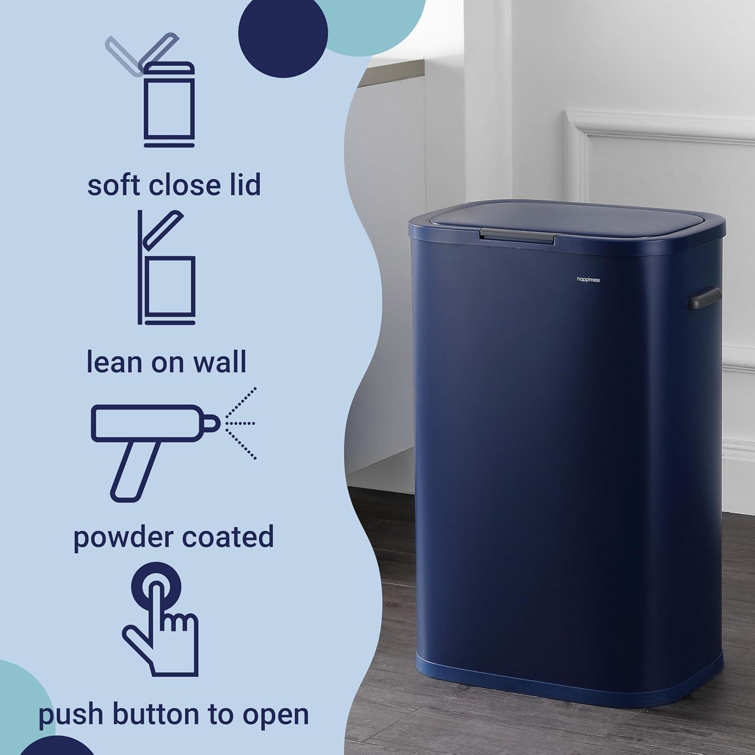 imagehappimess HPM1017E Tammi Kitchen 145Gallon Slim Metal Push Button Trash Can for Home Kitchen Laundry Room Office Bedroom Bathroom Pistachio GelatoDenim Blue