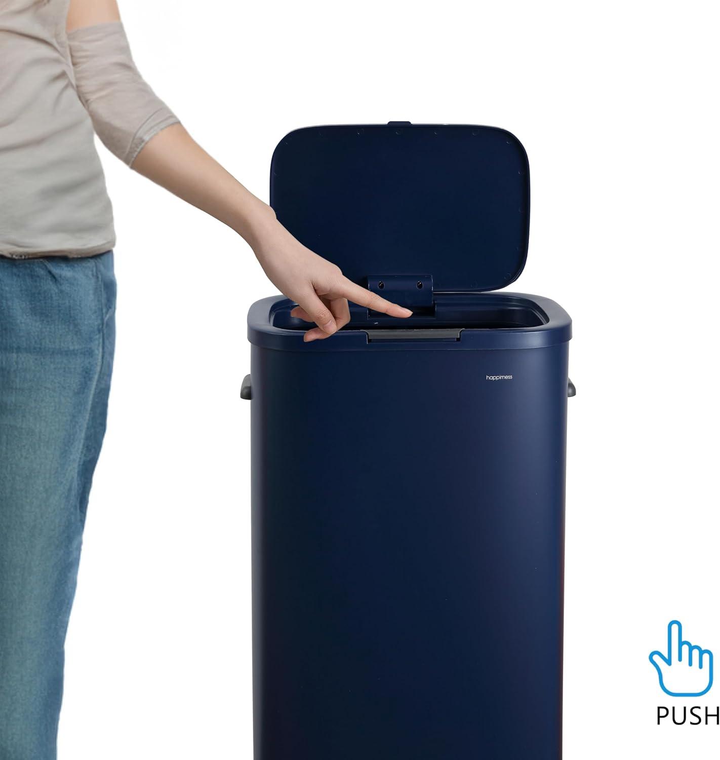 imagehappimess HPM1017E Tammi Kitchen 145Gallon Slim Metal Push Button Trash Can for Home Kitchen Laundry Room Office Bedroom Bathroom Pistachio GelatoDenim Blue