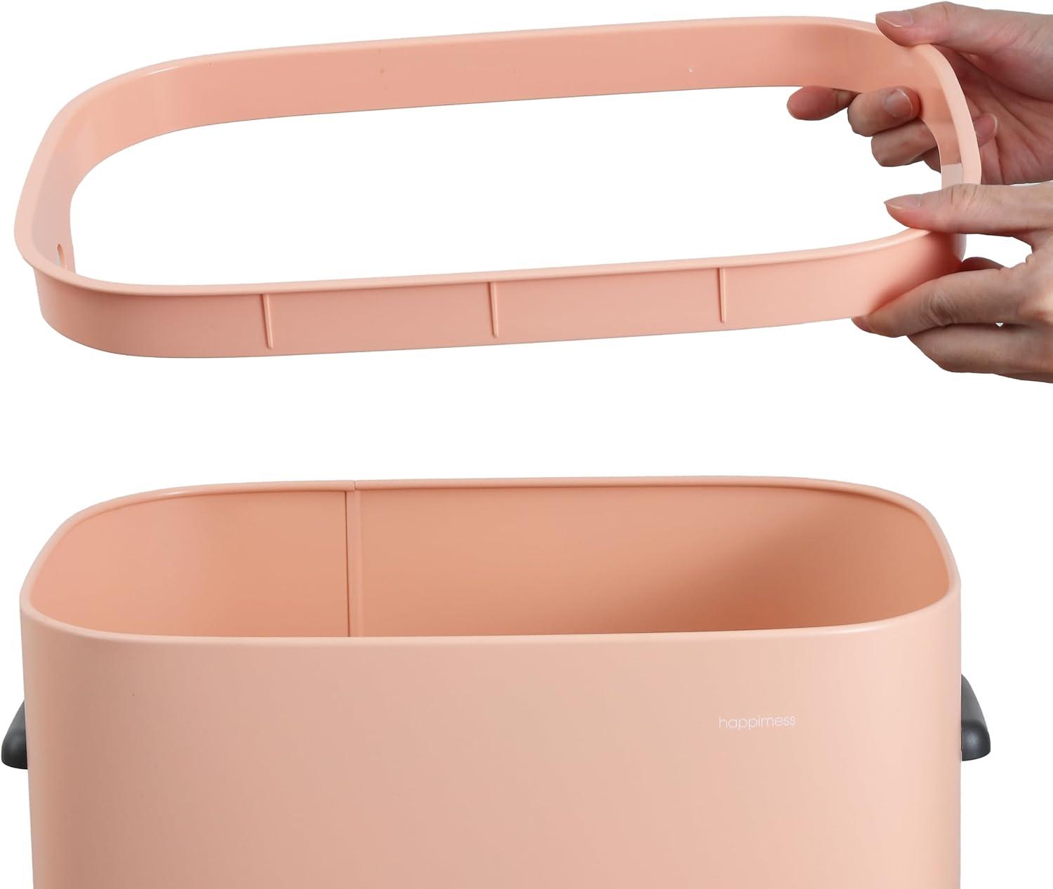 imagehappimess HPM1017E Tammi Kitchen 145Gallon Slim Metal Push Button Trash Can for Home Kitchen Laundry Room Office Bedroom Bathroom Pistachio GelatoFlamingo Pink