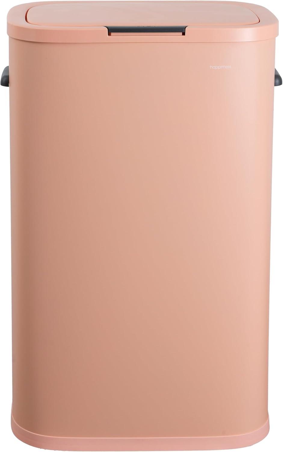 imagehappimess HPM1017E Tammi Kitchen 145Gallon Slim Metal Push Button Trash Can for Home Kitchen Laundry Room Office Bedroom Bathroom Pistachio GelatoFlamingo Pink