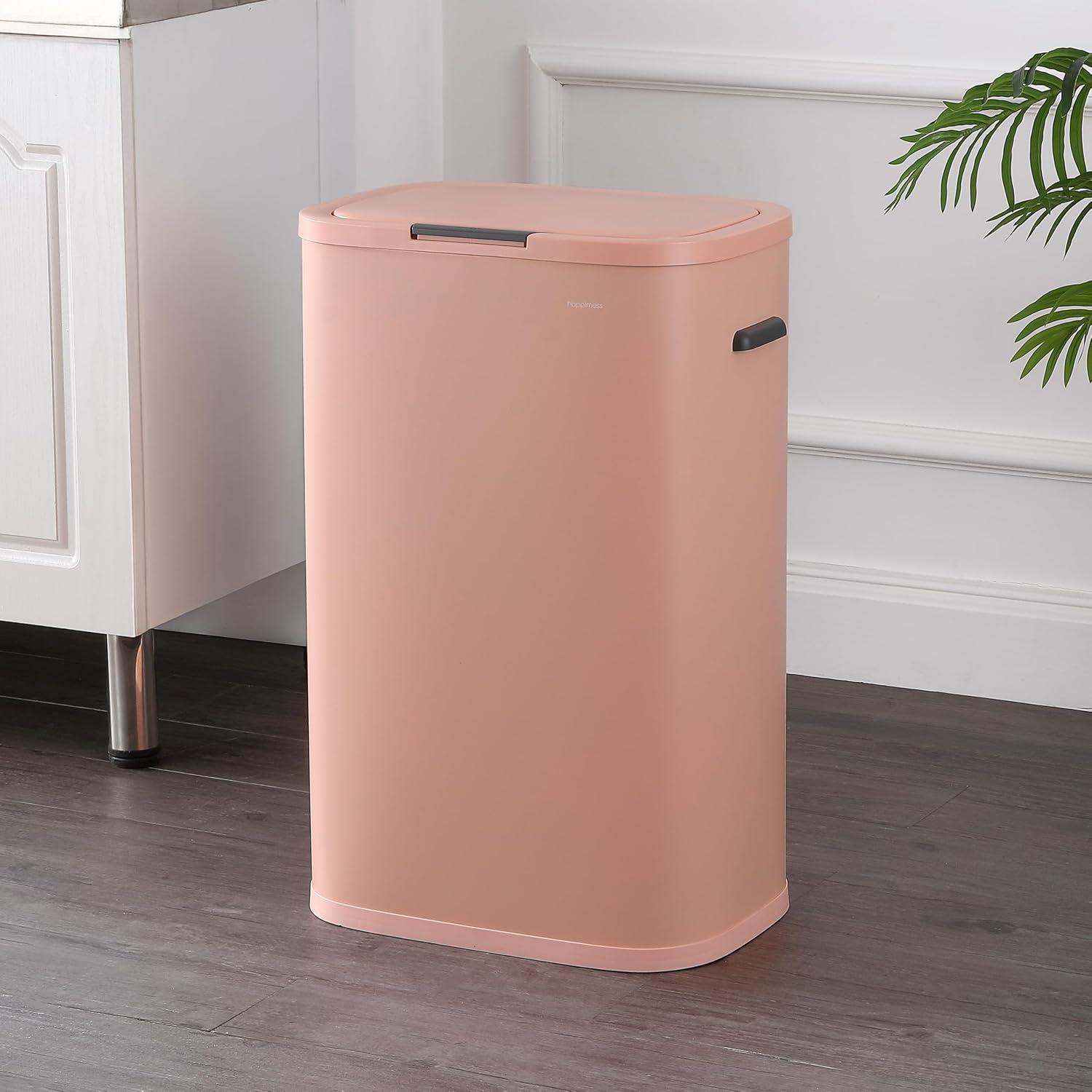 imagehappimess HPM1017E Tammi Kitchen 145Gallon Slim Metal Push Button Trash Can for Home Kitchen Laundry Room Office Bedroom Bathroom Pistachio GelatoFlamingo Pink