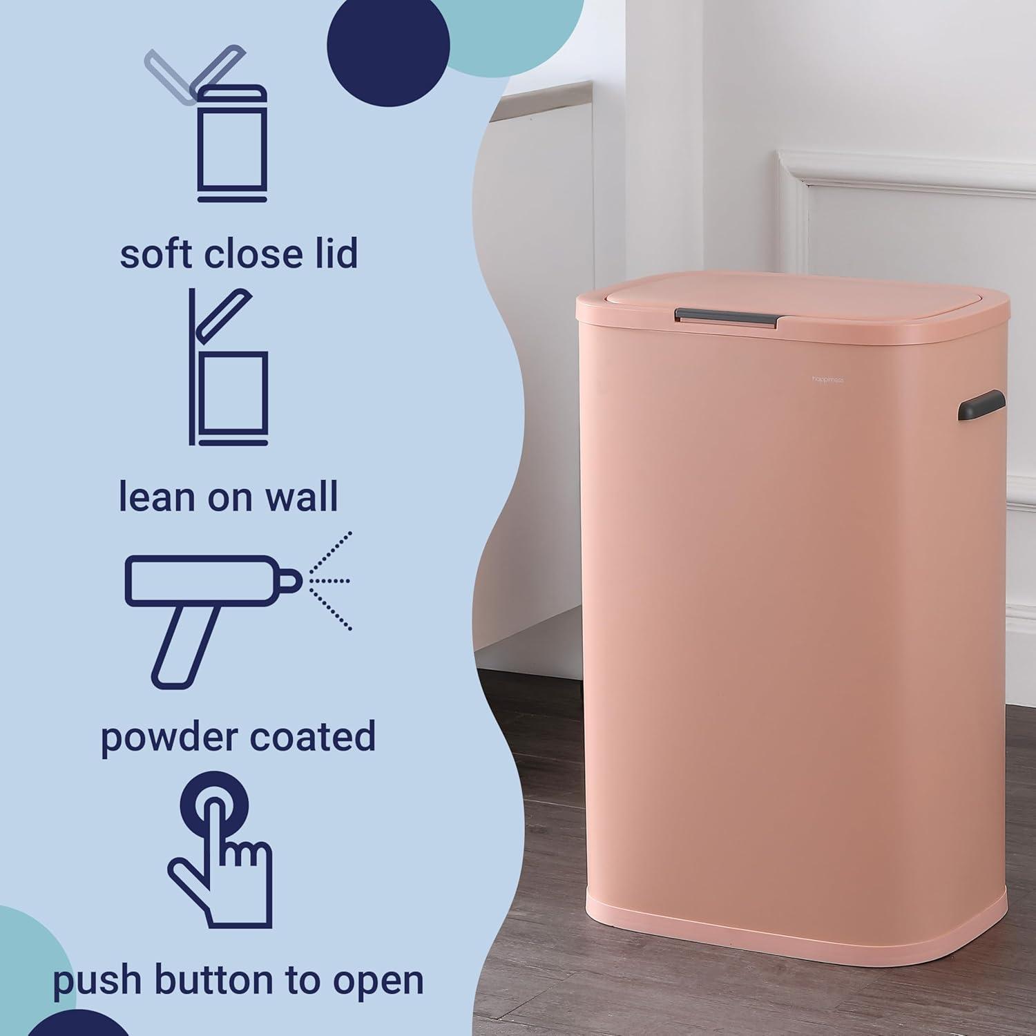 imagehappimess HPM1017E Tammi Kitchen 145Gallon Slim Metal Push Button Trash Can for Home Kitchen Laundry Room Office Bedroom Bathroom Pistachio GelatoFlamingo Pink