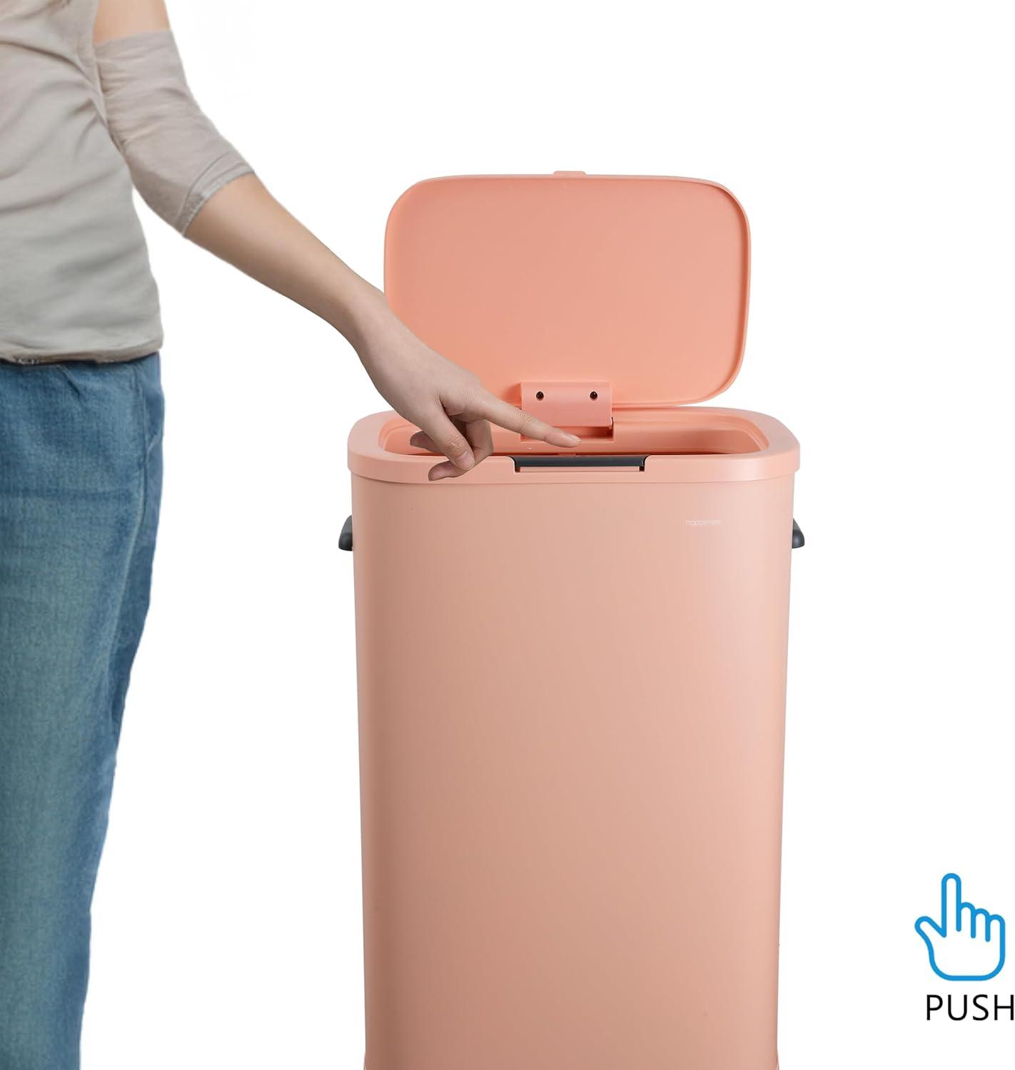 imagehappimess HPM1017E Tammi Kitchen 145Gallon Slim Metal Push Button Trash Can for Home Kitchen Laundry Room Office Bedroom Bathroom Pistachio GelatoFlamingo Pink