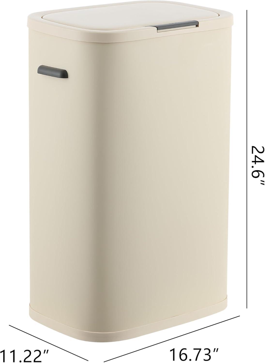 imagehappimess HPM1017E Tammi Kitchen 145Gallon Slim Metal Push Button Trash Can for Home Kitchen Laundry Room Office Bedroom Bathroom Pistachio GelatoLimestone Beige