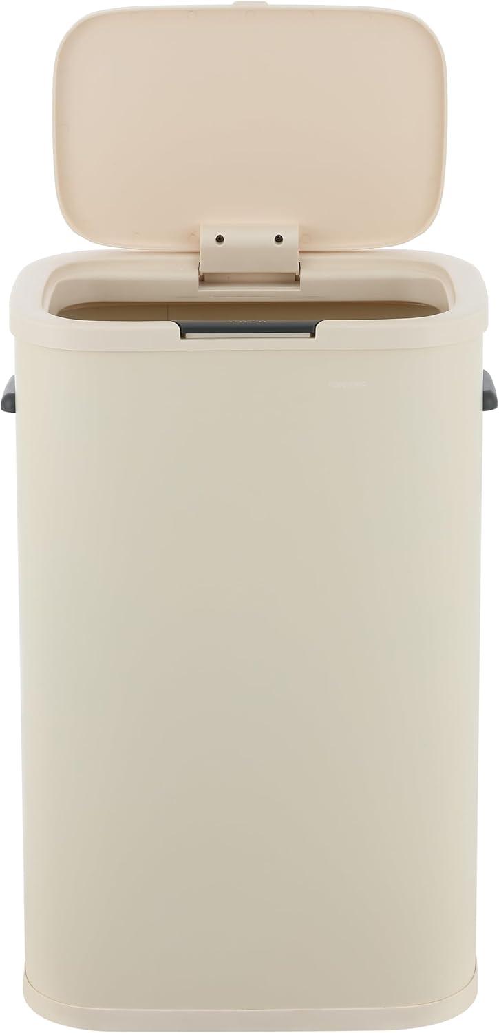 imagehappimess HPM1017E Tammi Kitchen 145Gallon Slim Metal Push Button Trash Can for Home Kitchen Laundry Room Office Bedroom Bathroom Pistachio GelatoLimestone Beige