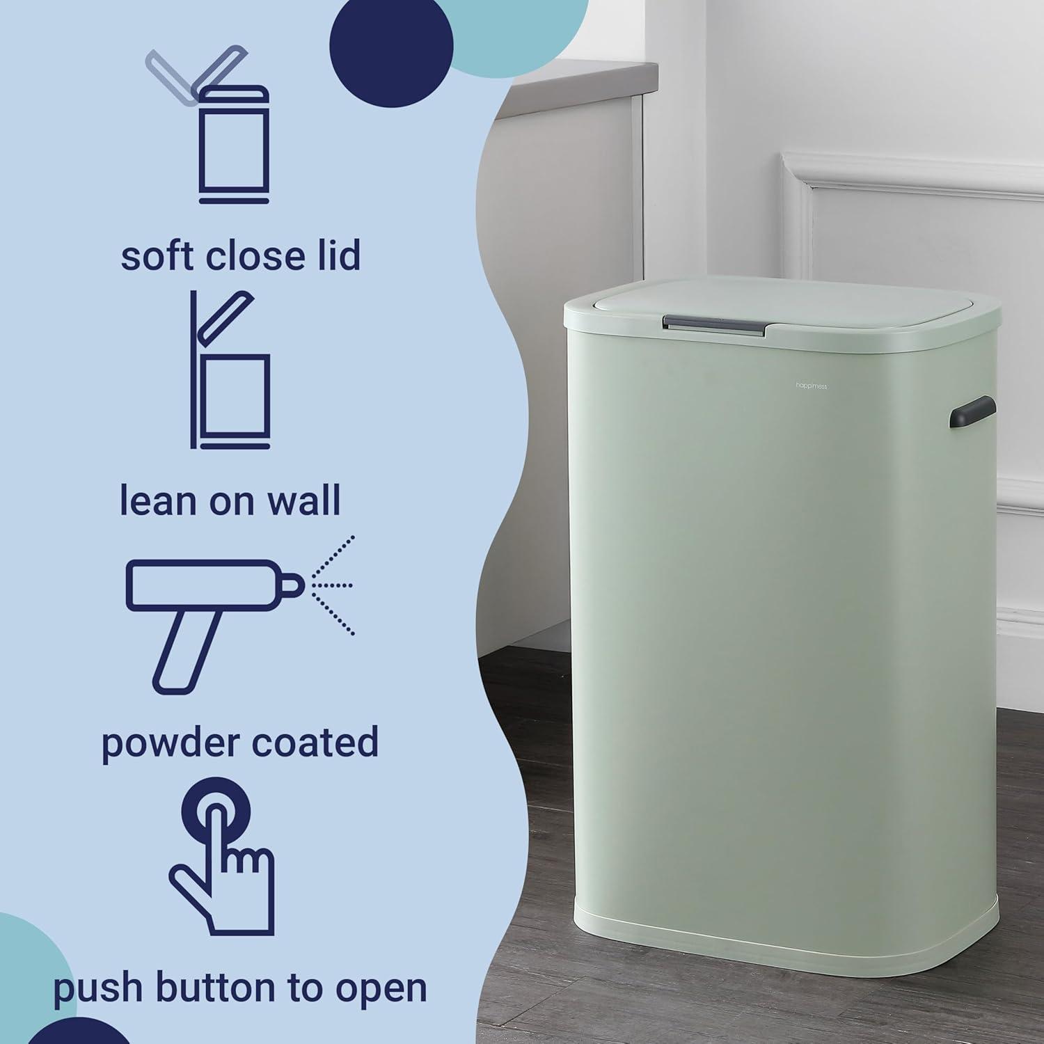 imagehappimess HPM1017E Tammi Kitchen 145Gallon Slim Metal Push Button Trash Can for Home Kitchen Laundry Room Office Bedroom Bathroom Pistachio GelatoPistachio Gelato