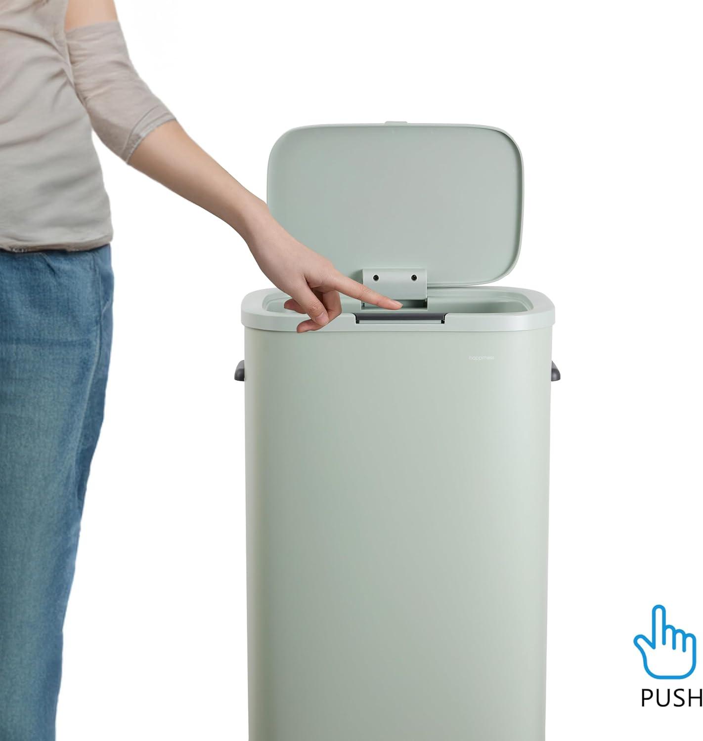 imagehappimess HPM1017E Tammi Kitchen 145Gallon Slim Metal Push Button Trash Can for Home Kitchen Laundry Room Office Bedroom Bathroom Pistachio GelatoPistachio Gelato