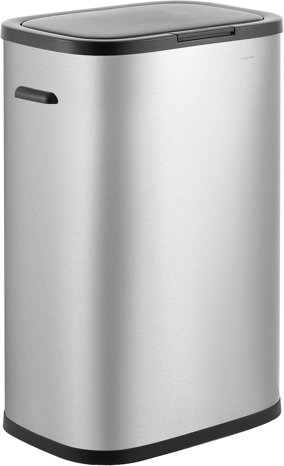 imagehappimess HPM1017E Tammi Kitchen 145Gallon Slim Metal Push Button Trash Can for Home Kitchen Laundry Room Office Bedroom Bathroom Pistachio GelatoPlatinum Silver