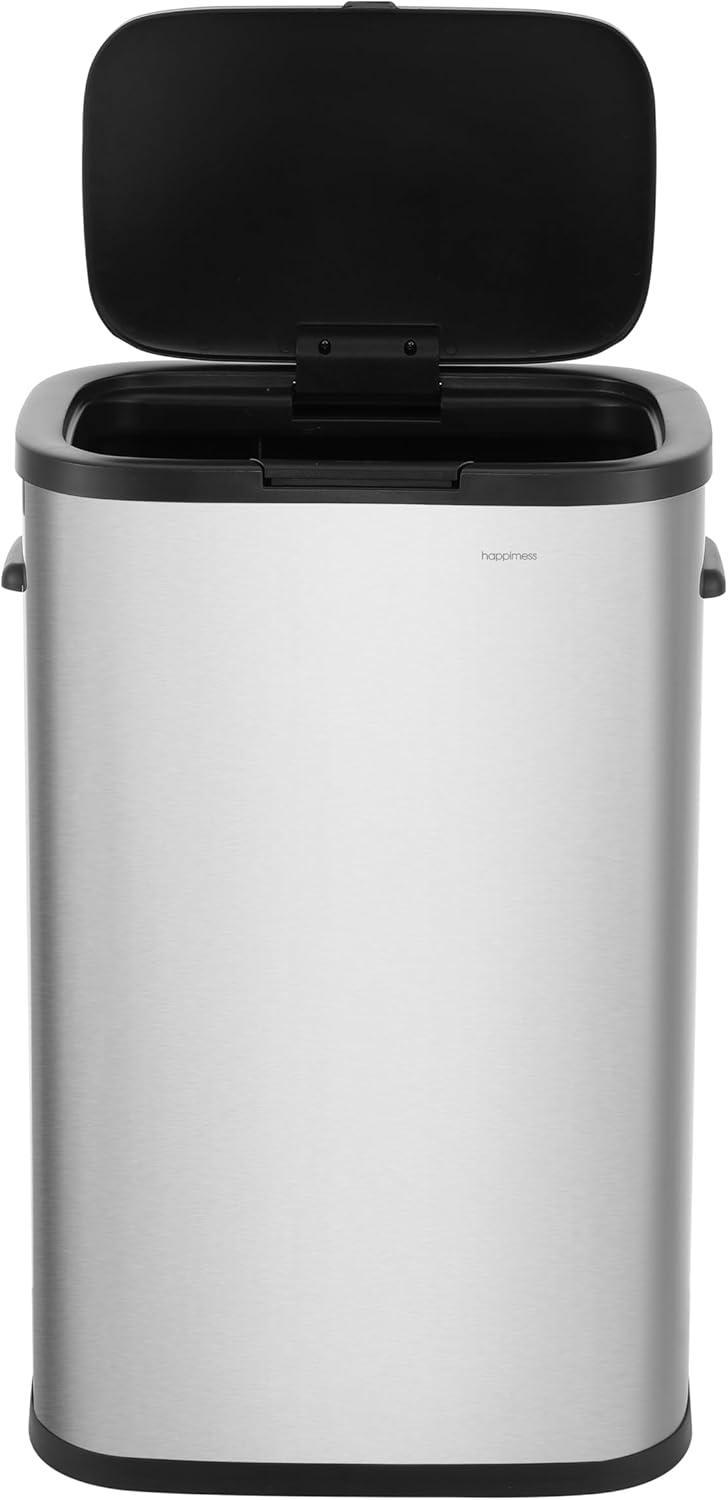imagehappimess HPM1017E Tammi Kitchen 145Gallon Slim Metal Push Button Trash Can for Home Kitchen Laundry Room Office Bedroom Bathroom Pistachio GelatoPlatinum Silver
