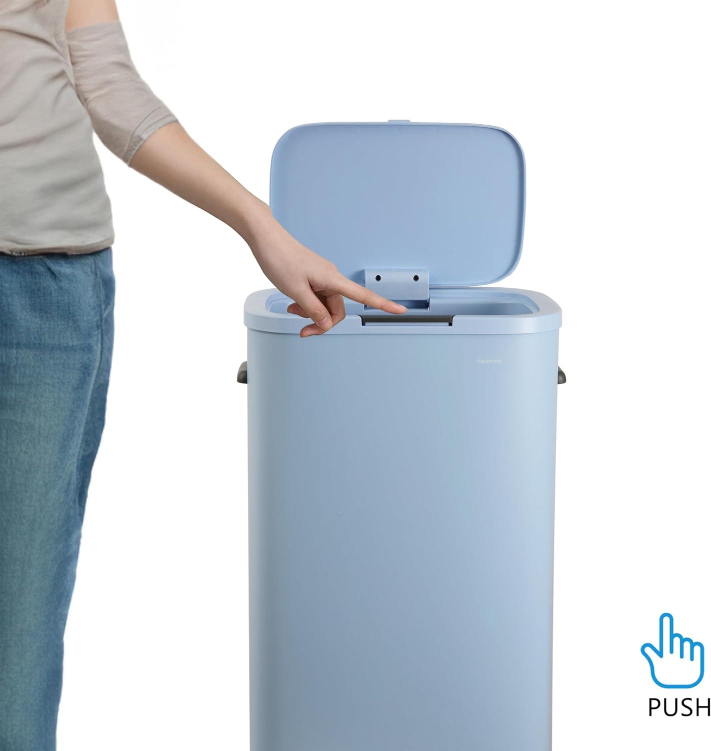 imagehappimess HPM1017E Tammi Kitchen 145Gallon Slim Metal Push Button Trash Can for Home Kitchen Laundry Room Office Bedroom Bathroom Pistachio GelatoTide Pool Blue