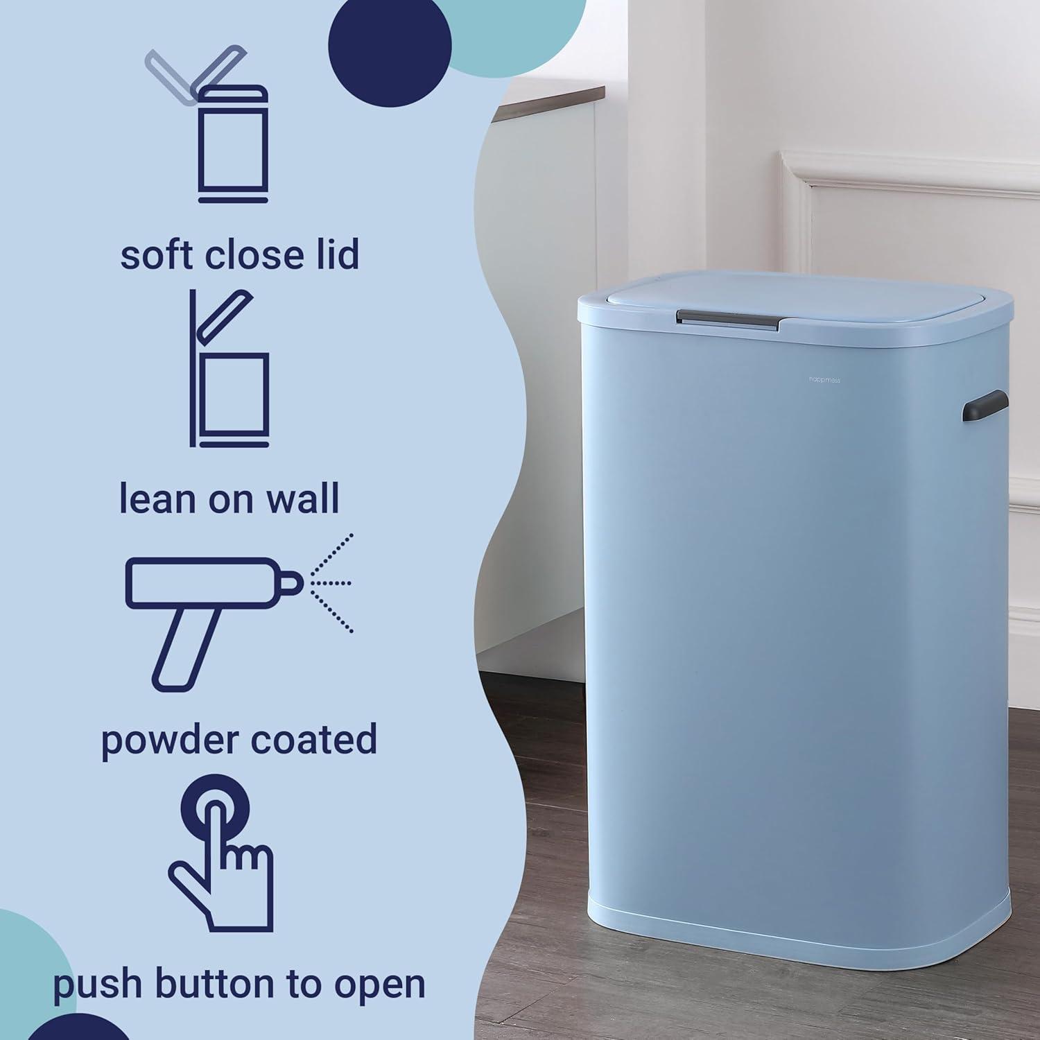 imagehappimess HPM1017E Tammi Kitchen 145Gallon Slim Metal Push Button Trash Can for Home Kitchen Laundry Room Office Bedroom Bathroom Pistachio GelatoTide Pool Blue