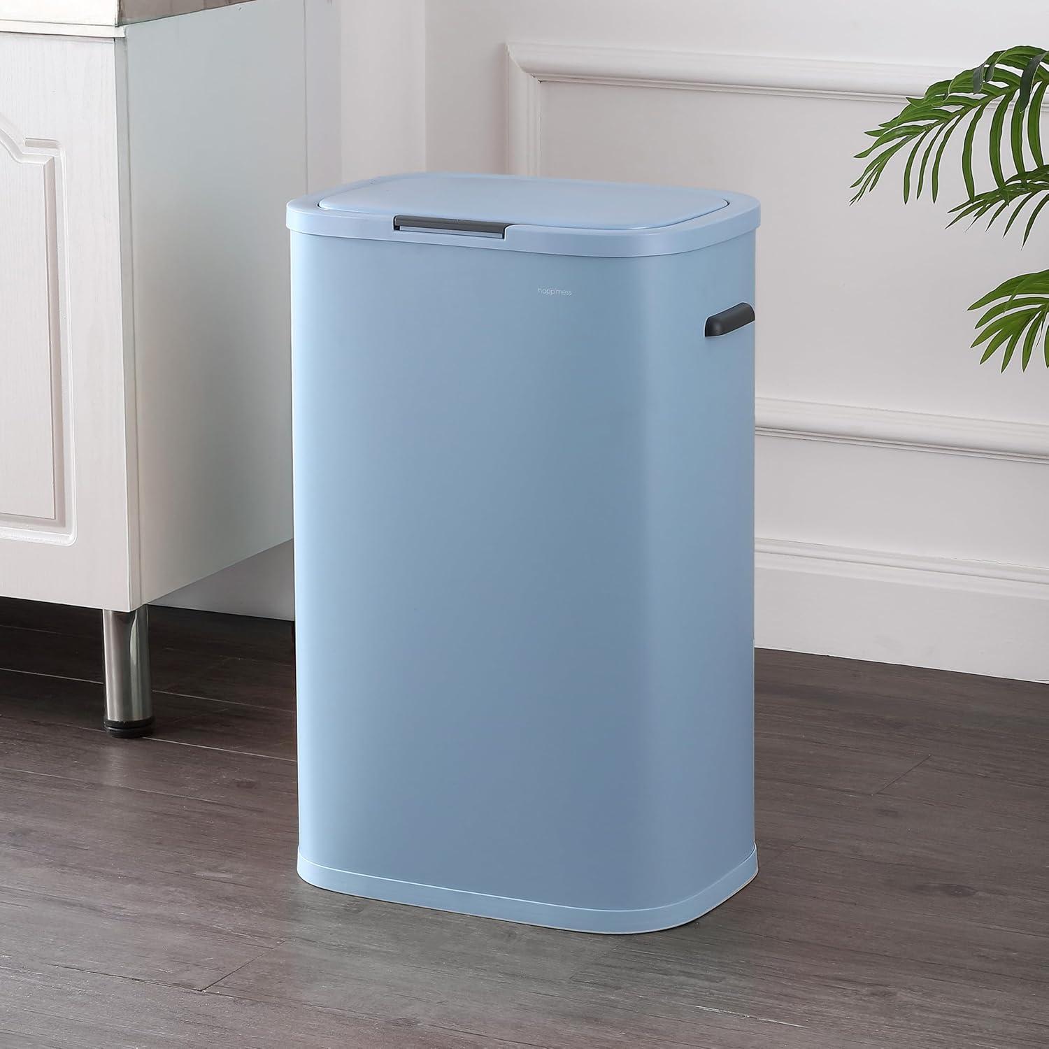 imagehappimess HPM1017E Tammi Kitchen 145Gallon Slim Metal Push Button Trash Can for Home Kitchen Laundry Room Office Bedroom Bathroom Pistachio GelatoTide Pool Blue