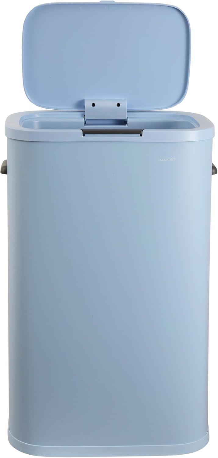 imagehappimess HPM1017E Tammi Kitchen 145Gallon Slim Metal Push Button Trash Can for Home Kitchen Laundry Room Office Bedroom Bathroom Pistachio GelatoTide Pool Blue