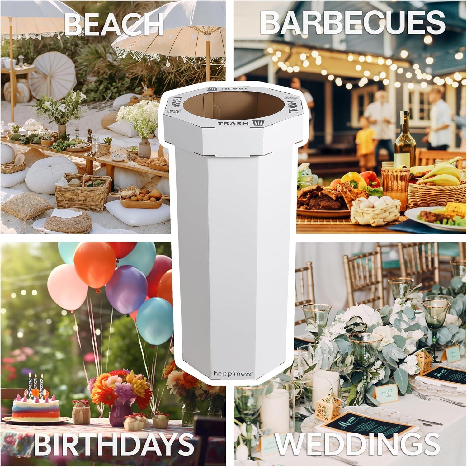 imagehappimess HPM1300FSET2 Fleur 25Gallon Traditional Classic Disposable Corrugated Cardboard Event Trash Can and Recycling Bin for Home Kitchen Laundry Room Bathroom Limestone Beige Set of 2Cotton White