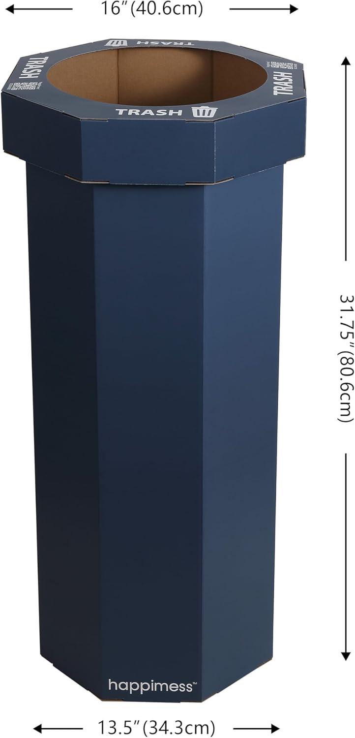 imagehappimess HPM1300FSET2 Fleur 25Gallon Traditional Classic Disposable Corrugated Cardboard Event Trash Can and Recycling Bin for Home Kitchen Laundry Room Bathroom Limestone Beige Set of 2Denim Blue