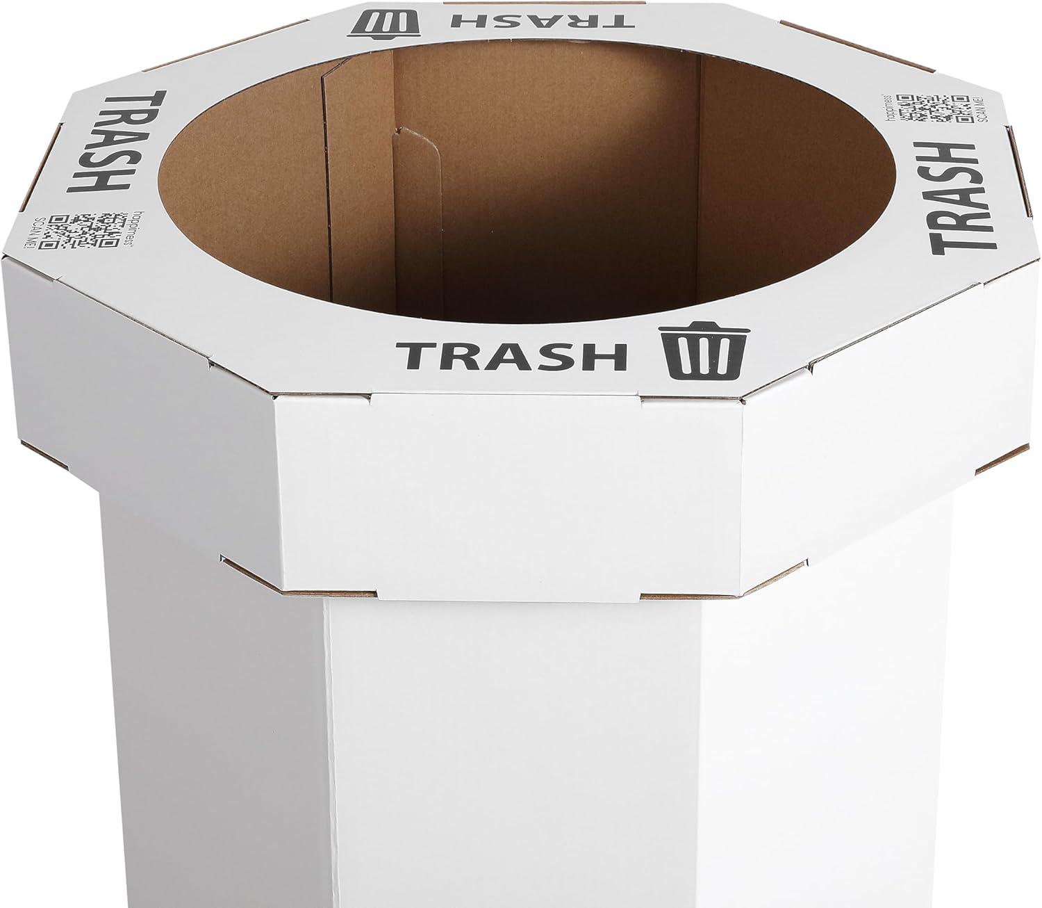 imagehappimess HPM1300FSET2 Fleur 25Gallon Traditional Classic Disposable Corrugated Cardboard Event Trash Can and Recycling Bin for Home Kitchen Laundry Room Bathroom Limestone Beige Set of 2Cotton White