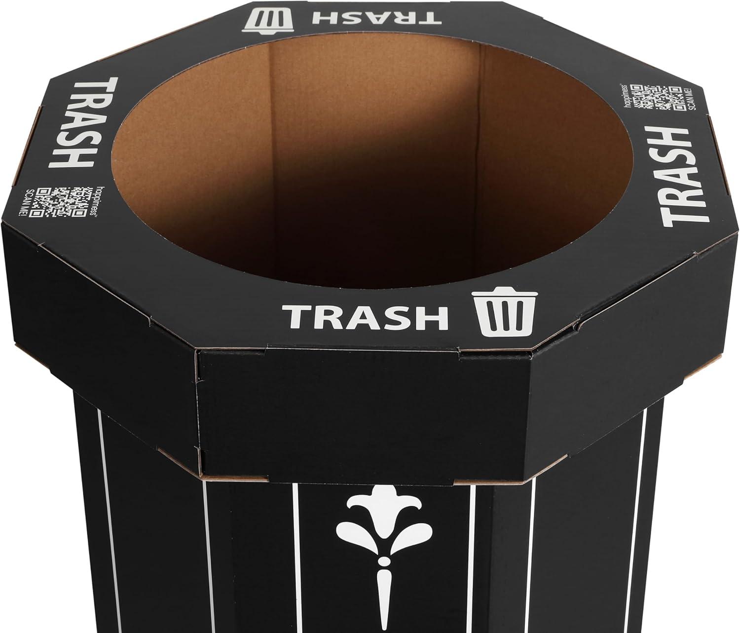 imagehappimess HPM1300FSET2 Fleur 25Gallon Traditional Classic Disposable Corrugated Cardboard Event Trash Can and Recycling Bin for Home Kitchen Laundry Room Bathroom Limestone Beige Set of 2Bridal Black