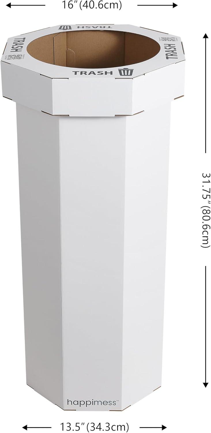 imagehappimess HPM1300FSET2 Fleur 25Gallon Traditional Classic Disposable Corrugated Cardboard Event Trash Can and Recycling Bin for Home Kitchen Laundry Room Bathroom Limestone Beige Set of 2Cotton White