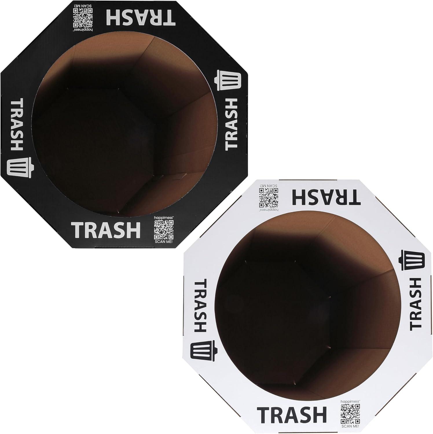 imagehappimess HPM1300FSET2 Fleur 25Gallon Traditional Classic Disposable Corrugated Cardboard Event Trash Can and Recycling Bin for Home Kitchen Laundry Room Bathroom Limestone Beige Set of 2Charcoal BlackCotton White