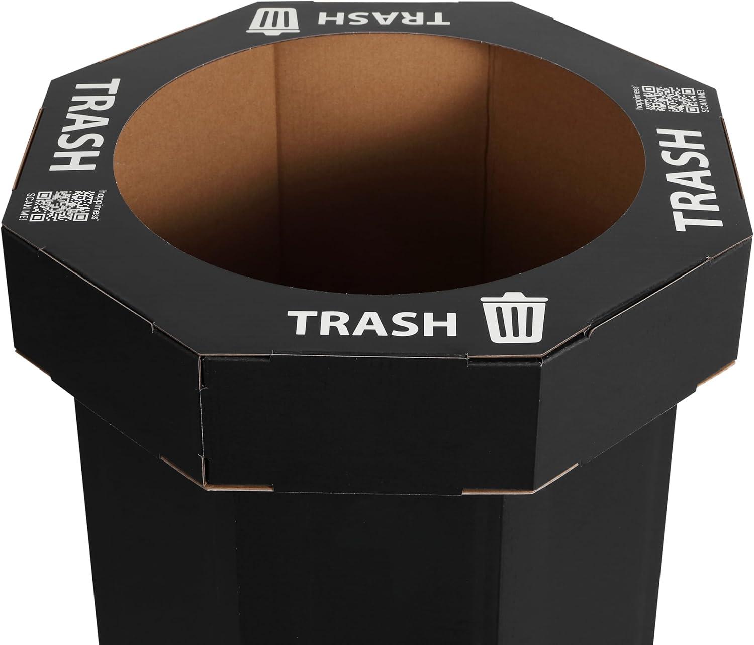 imagehappimess HPM1300FSET2 Fleur 25Gallon Traditional Classic Disposable Corrugated Cardboard Event Trash Can and Recycling Bin for Home Kitchen Laundry Room Bathroom Limestone Beige Set of 2Charcoal Black