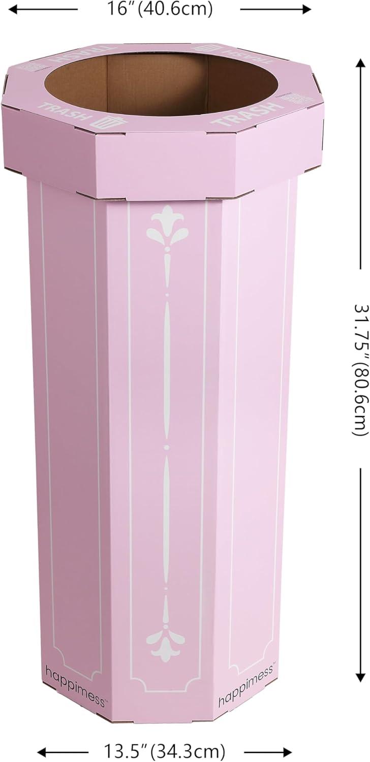 imagehappimess HPM1300FSET2 Fleur 25Gallon Traditional Classic Disposable Corrugated Cardboard Event Trash Can and Recycling Bin for Home Kitchen Laundry Room Bathroom Limestone Beige Set of 2Bridal Pink