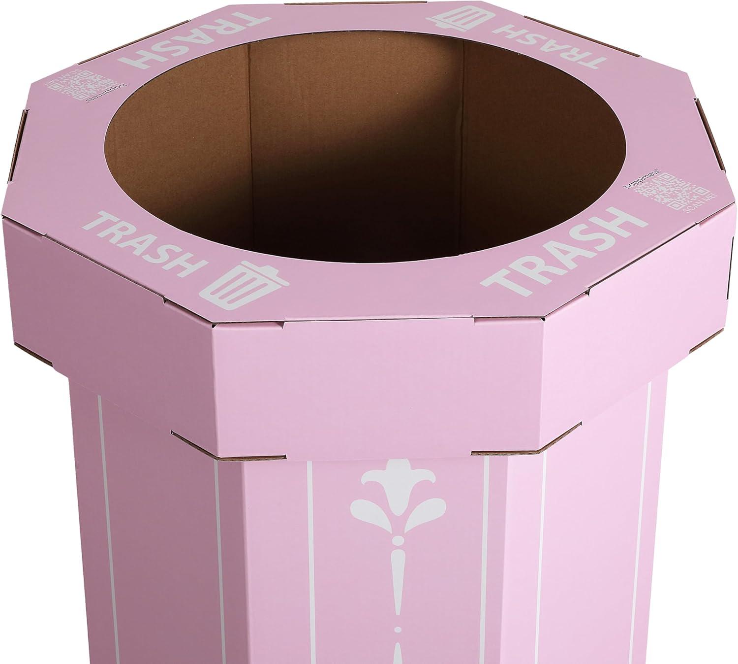 imagehappimess HPM1300FSET2 Fleur 25Gallon Traditional Classic Disposable Corrugated Cardboard Event Trash Can and Recycling Bin for Home Kitchen Laundry Room Bathroom Limestone Beige Set of 2Bridal Pink