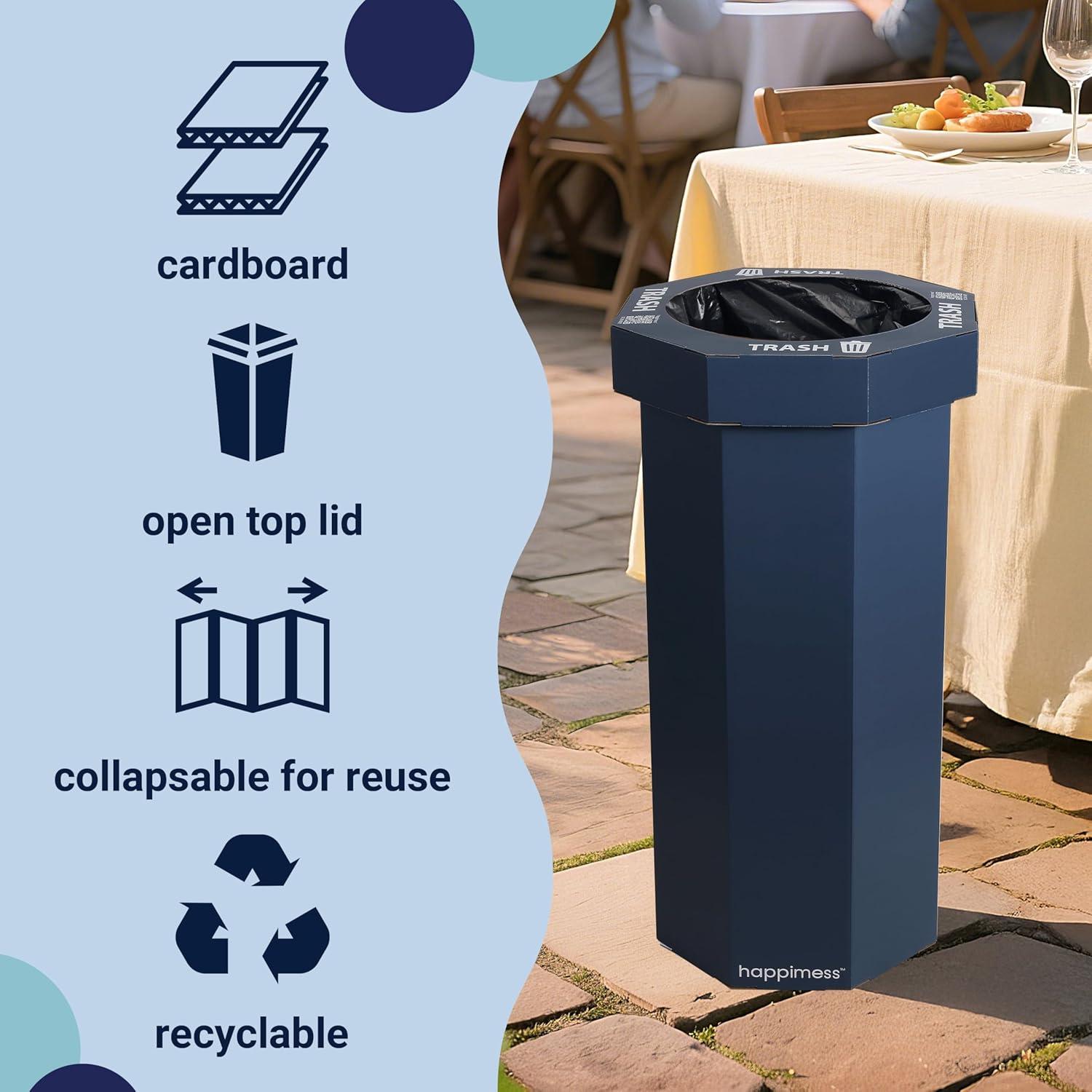 imagehappimess HPM1300FSET2 Fleur 25Gallon Traditional Classic Disposable Corrugated Cardboard Event Trash Can and Recycling Bin for Home Kitchen Laundry Room Bathroom Limestone Beige Set of 2Denim Blue