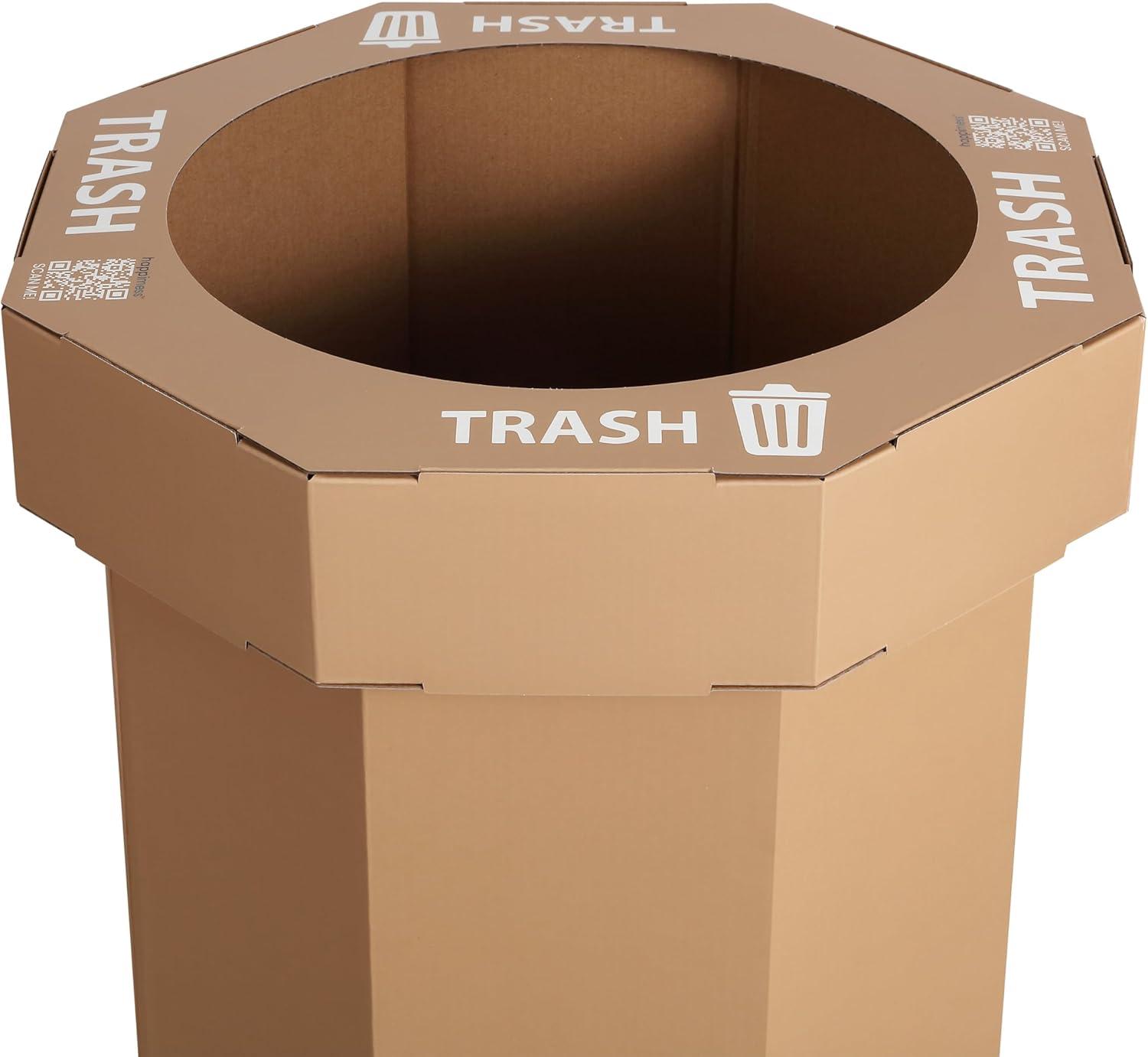 imagehappimess HPM1300FSET2 Fleur 25Gallon Traditional Classic Disposable Corrugated Cardboard Event Trash Can and Recycling Bin for Home Kitchen Laundry Room Bathroom Limestone Beige Set of 2Brown