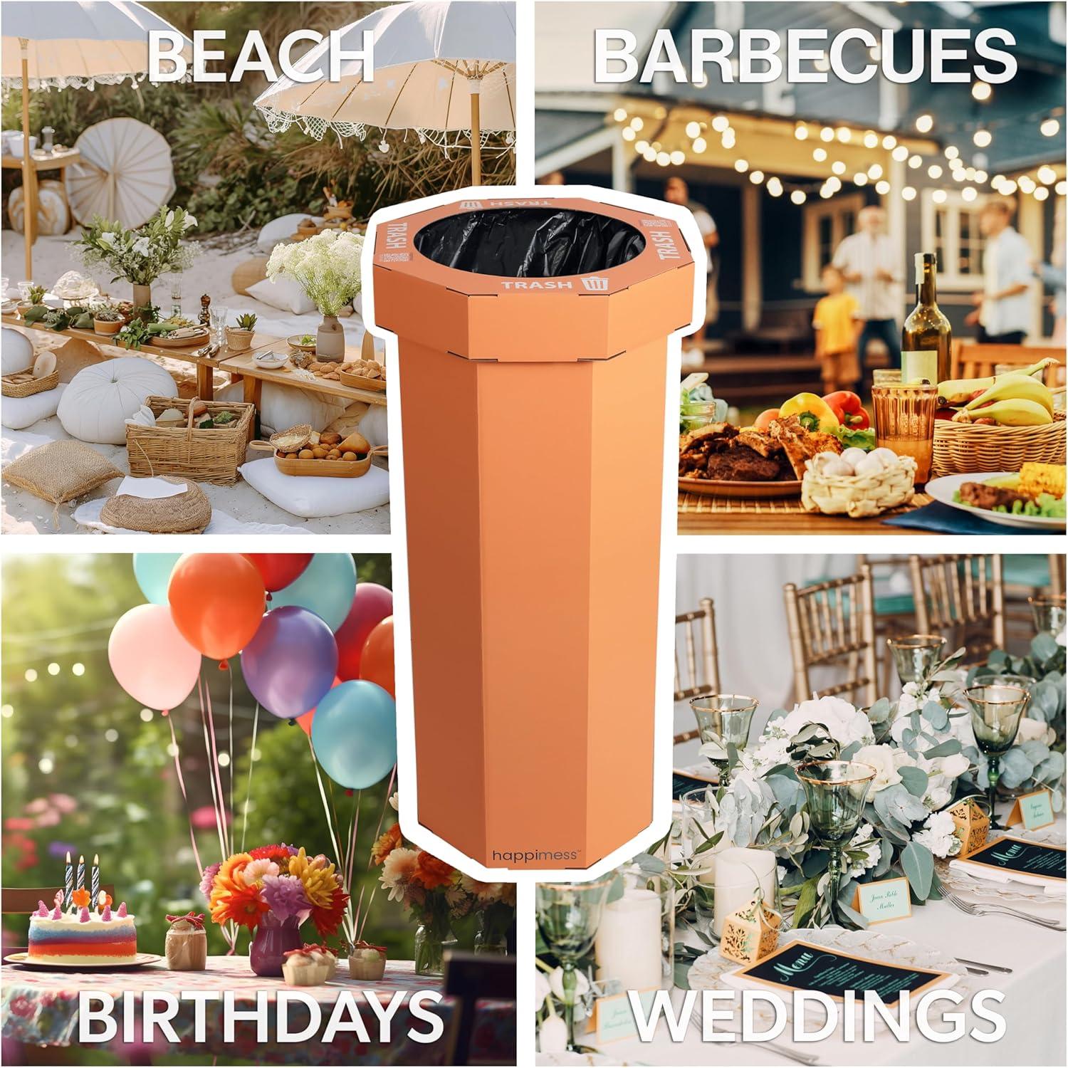 imagehappimess HPM1300FSET2 Fleur 25Gallon Traditional Classic Disposable Corrugated Cardboard Event Trash Can and Recycling Bin for Home Kitchen Laundry Room Bathroom Limestone Beige Set of 2Carrot Cake