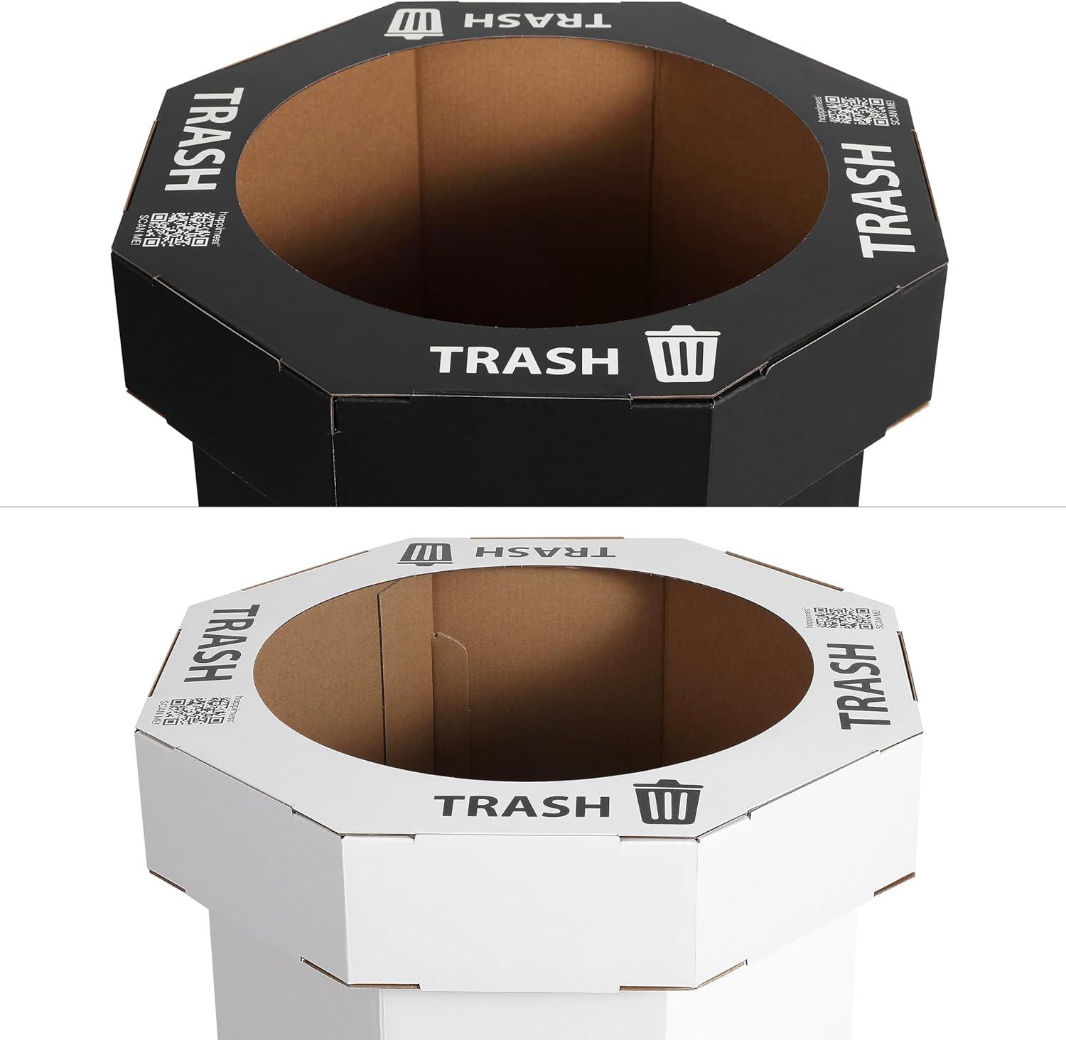 imagehappimess HPM1300FSET2 Fleur 25Gallon Traditional Classic Disposable Corrugated Cardboard Event Trash Can and Recycling Bin for Home Kitchen Laundry Room Bathroom Limestone Beige Set of 2Charcoal BlackCotton White