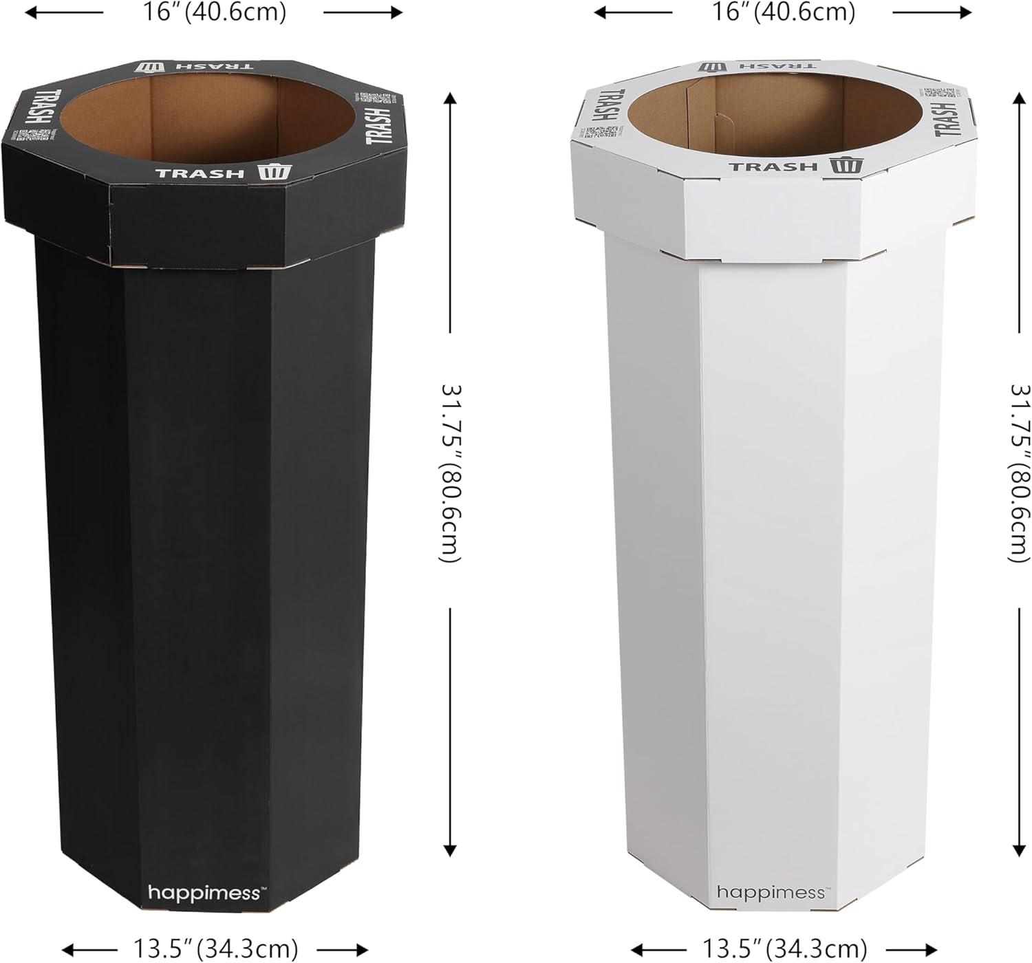 imagehappimess HPM1300FSET2 Fleur 25Gallon Traditional Classic Disposable Corrugated Cardboard Event Trash Can and Recycling Bin for Home Kitchen Laundry Room Bathroom Limestone Beige Set of 2Charcoal BlackCotton White