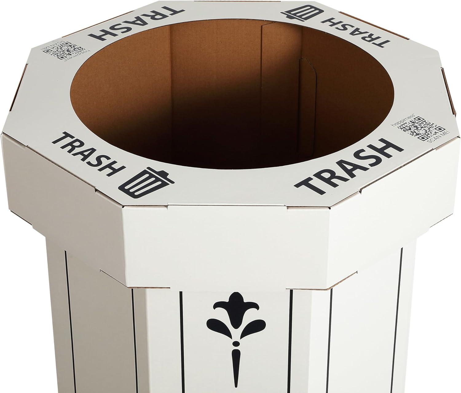 imagehappimess HPM1300FSET2 Fleur 25Gallon Traditional Classic Disposable Corrugated Cardboard Event Trash Can and Recycling Bin for Home Kitchen Laundry Room Bathroom Limestone Beige Set of 2Bridal Ivory