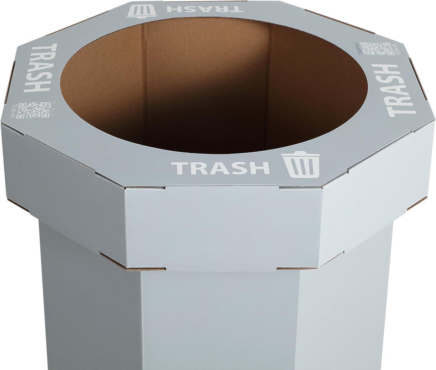 imagehappimess HPM1300FSET2 Fleur 25Gallon Traditional Classic Disposable Corrugated Cardboard Event Trash Can and Recycling Bin for Home Kitchen Laundry Room Bathroom Limestone Beige Set of 2Fog Gray