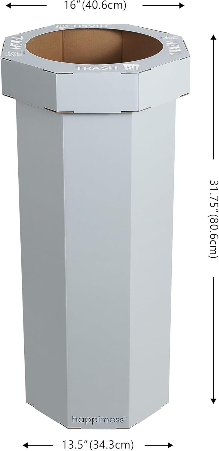 imagehappimess HPM1300FSET2 Fleur 25Gallon Traditional Classic Disposable Corrugated Cardboard Event Trash Can and Recycling Bin for Home Kitchen Laundry Room Bathroom Limestone Beige Set of 2Fog Gray