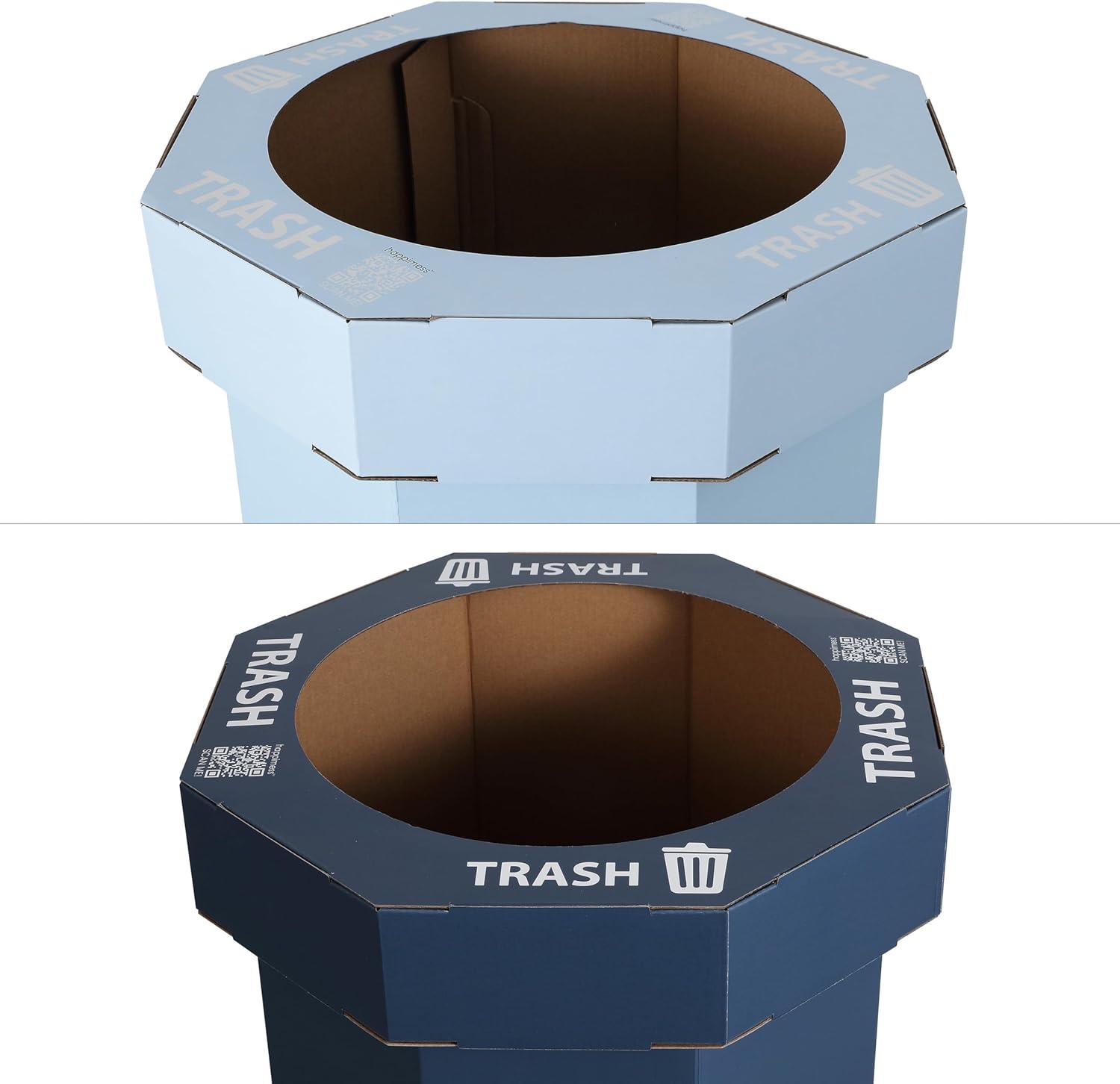 imagehappimess HPM1300FSET2 Fleur 25Gallon Traditional Classic Disposable Corrugated Cardboard Event Trash Can and Recycling Bin for Home Kitchen Laundry Room Bathroom Limestone Beige Set of 2Tide Pool BlueDenim Blue