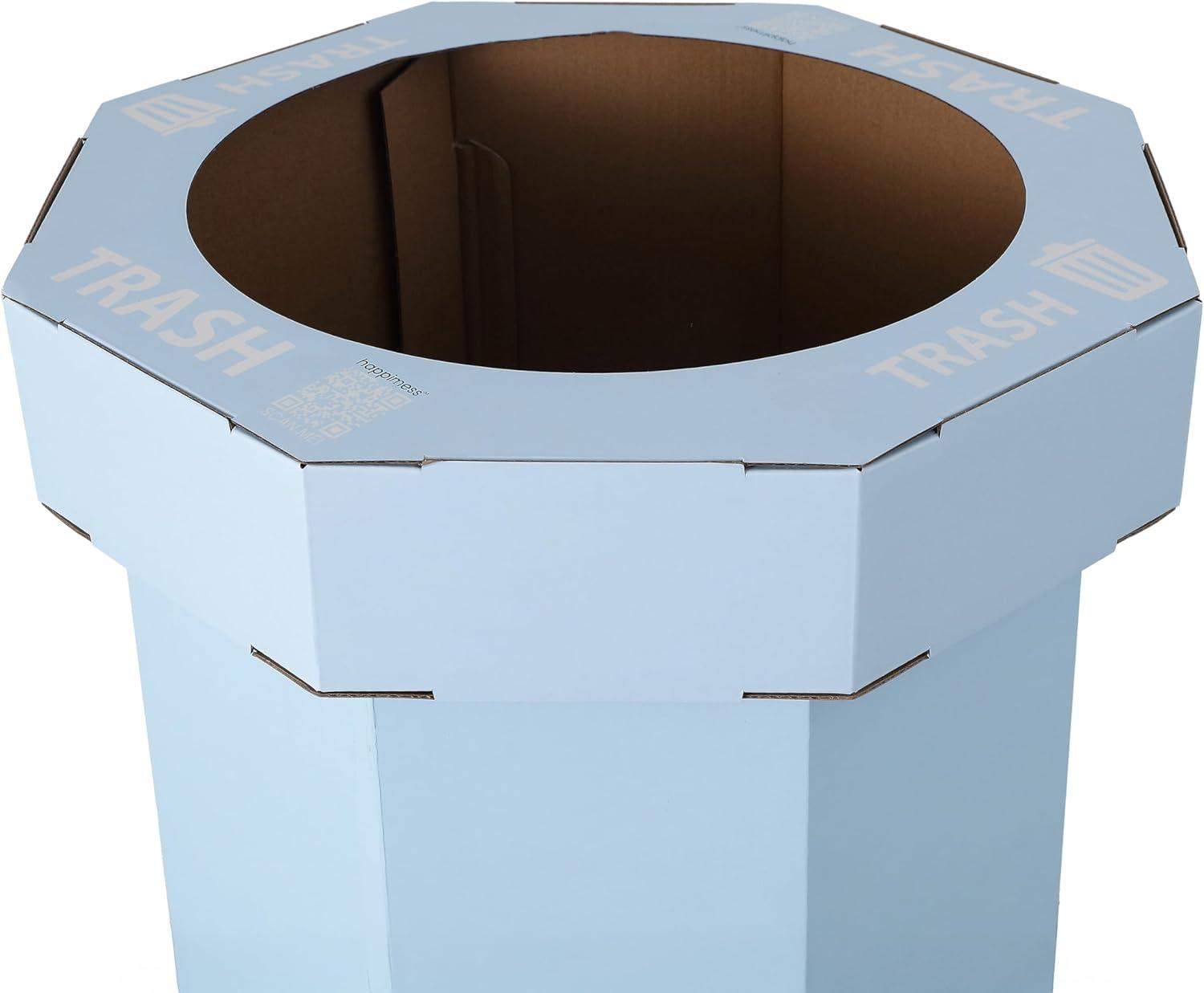 imagehappimess HPM1300FSET2 Fleur 25Gallon Traditional Classic Disposable Corrugated Cardboard Event Trash Can and Recycling Bin for Home Kitchen Laundry Room Bathroom Limestone Beige Set of 2Tide Pool Blue