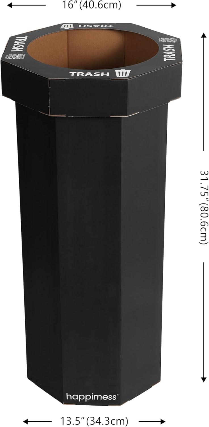 imagehappimess HPM1300FSET2 Fleur 25Gallon Traditional Classic Disposable Corrugated Cardboard Event Trash Can and Recycling Bin for Home Kitchen Laundry Room Bathroom Limestone Beige Set of 2Charcoal Black