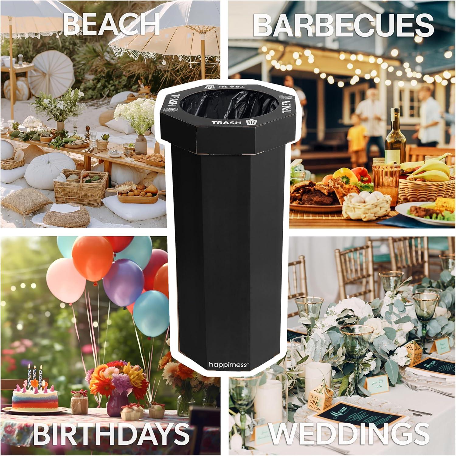 imagehappimess HPM1300FSET2 Fleur 25Gallon Traditional Classic Disposable Corrugated Cardboard Event Trash Can and Recycling Bin for Home Kitchen Laundry Room Bathroom Limestone Beige Set of 2Charcoal Black