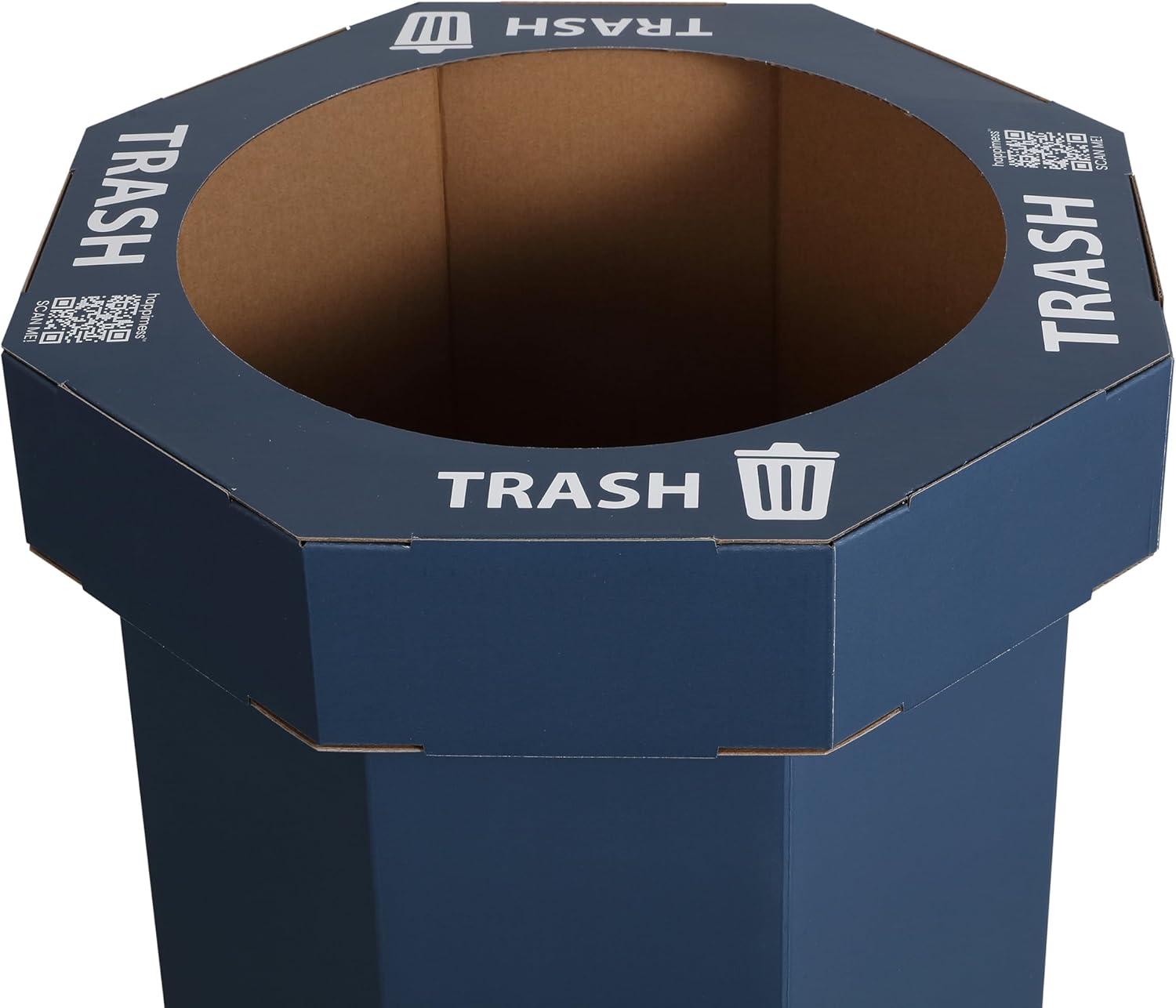 imagehappimess HPM1300FSET2 Fleur 25Gallon Traditional Classic Disposable Corrugated Cardboard Event Trash Can and Recycling Bin for Home Kitchen Laundry Room Bathroom Limestone Beige Set of 2Denim Blue