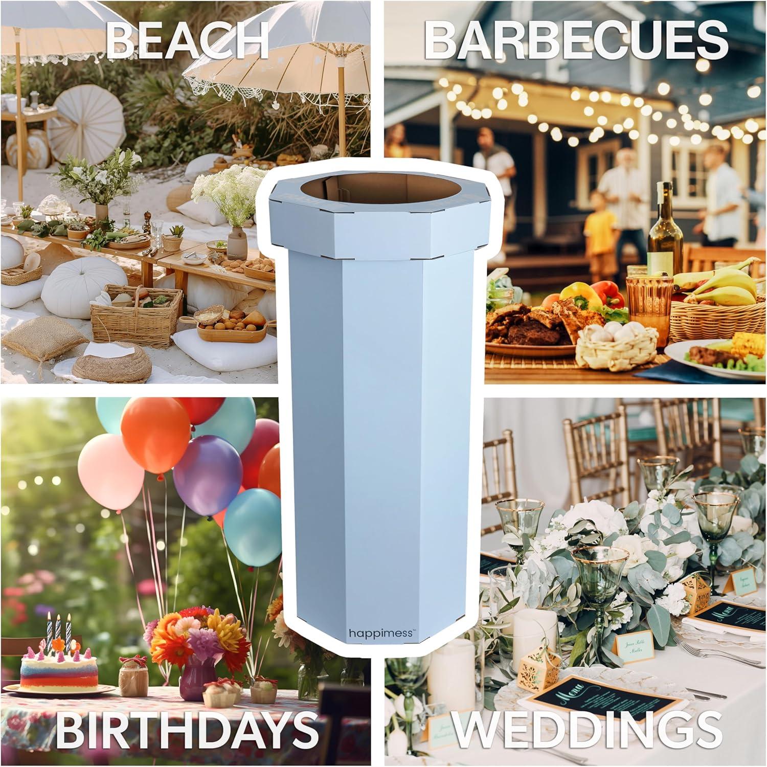 imagehappimess HPM1300FSET2 Fleur 25Gallon Traditional Classic Disposable Corrugated Cardboard Event Trash Can and Recycling Bin for Home Kitchen Laundry Room Bathroom Limestone Beige Set of 2Tide Pool Blue