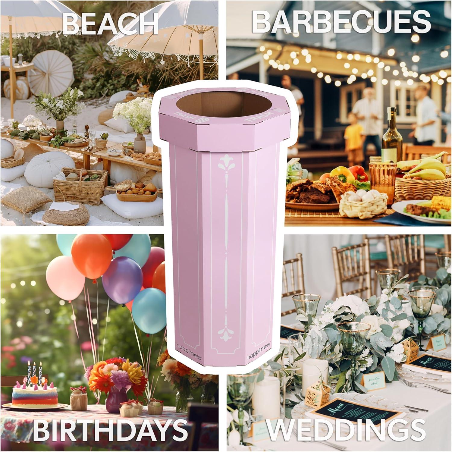 imagehappimess HPM1300FSET2 Fleur 25Gallon Traditional Classic Disposable Corrugated Cardboard Event Trash Can and Recycling Bin for Home Kitchen Laundry Room Bathroom Limestone Beige Set of 2Bridal Pink