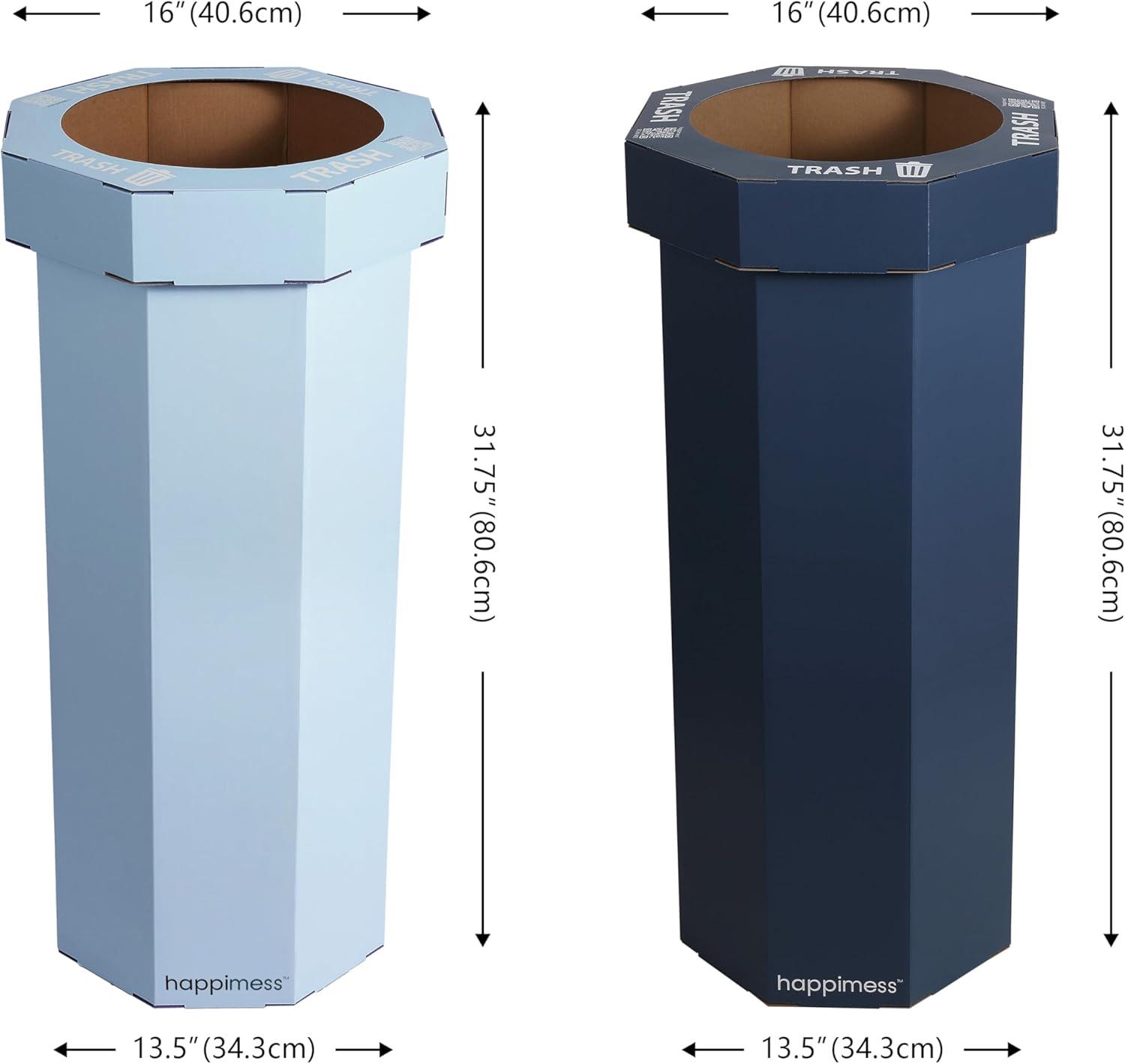 imagehappimess HPM1300FSET2 Fleur 25Gallon Traditional Classic Disposable Corrugated Cardboard Event Trash Can and Recycling Bin for Home Kitchen Laundry Room Bathroom Limestone Beige Set of 2Tide Pool BlueDenim Blue