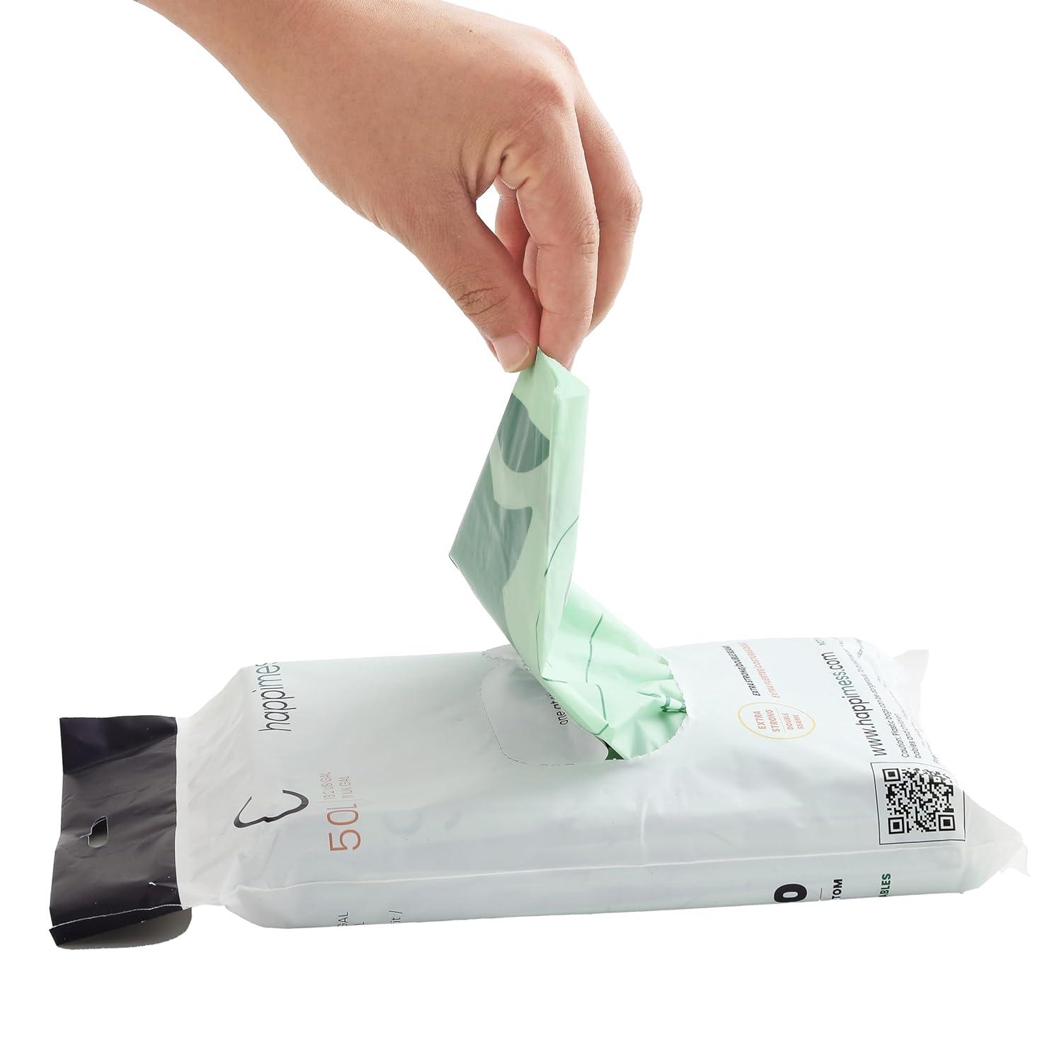 imagehappimess HPM3000CGREEN 132Gallon 50L Drawstring Compostable Trash Can Liner for Business Home Kitchen Commercial and Industrial Green 60Count 3Packs of 20 Liners