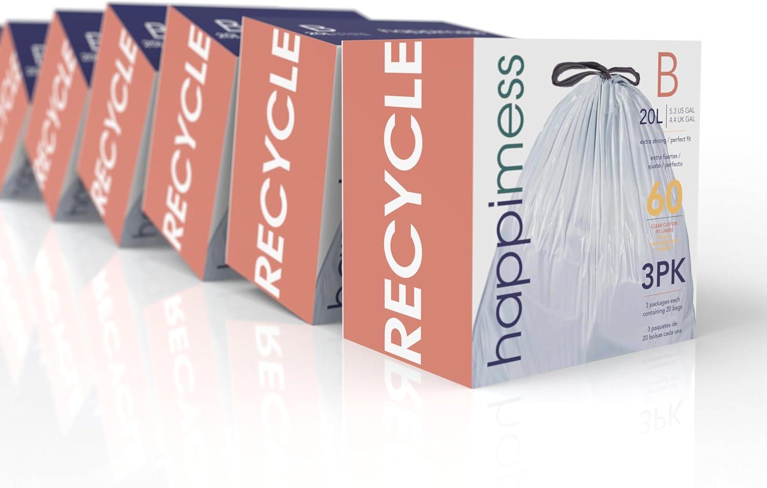 imagehappimess HPM3000DWHITE 8Gallon 30L Drawstring Unscented Slim Trash Can Liner for Business Home Kitchen Commercial and Industrial White 60Count 3Packs of 20 LinersClear