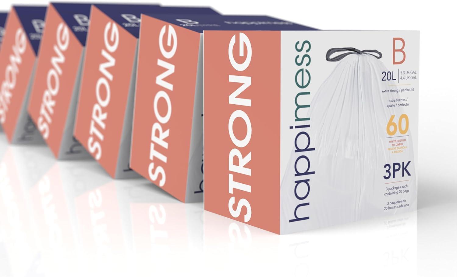 imagehappimess HPM3000DWHITE 8Gallon 30L Drawstring Unscented Slim Trash Can Liner for Business Home Kitchen Commercial and Industrial White 60Count 3Packs of 20 LinersWhite