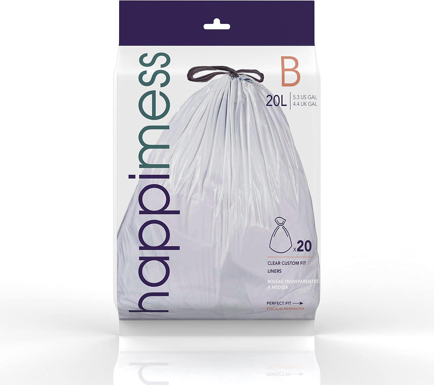 imagehappimess HPM3000DWHITE 8Gallon 30L Drawstring Unscented Slim Trash Can Liner for Business Home Kitchen Commercial and Industrial White 60Count 3Packs of 20 LinersClear