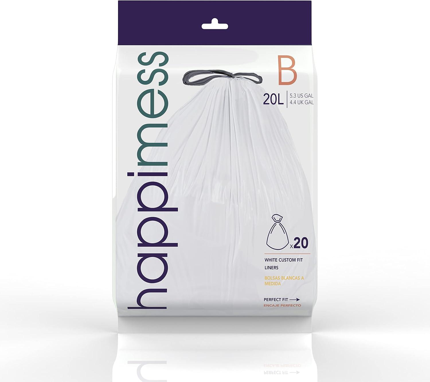 imagehappimess HPM3000DWHITE 8Gallon 30L Drawstring Unscented Slim Trash Can Liner for Business Home Kitchen Commercial and Industrial White 60Count 3Packs of 20 LinersWhite